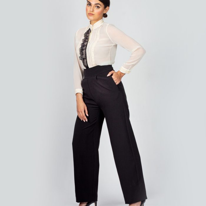 PANTALÓN ROMA COLOR NEGRO PALAZO TALLE ALTO CON BOLSILLO