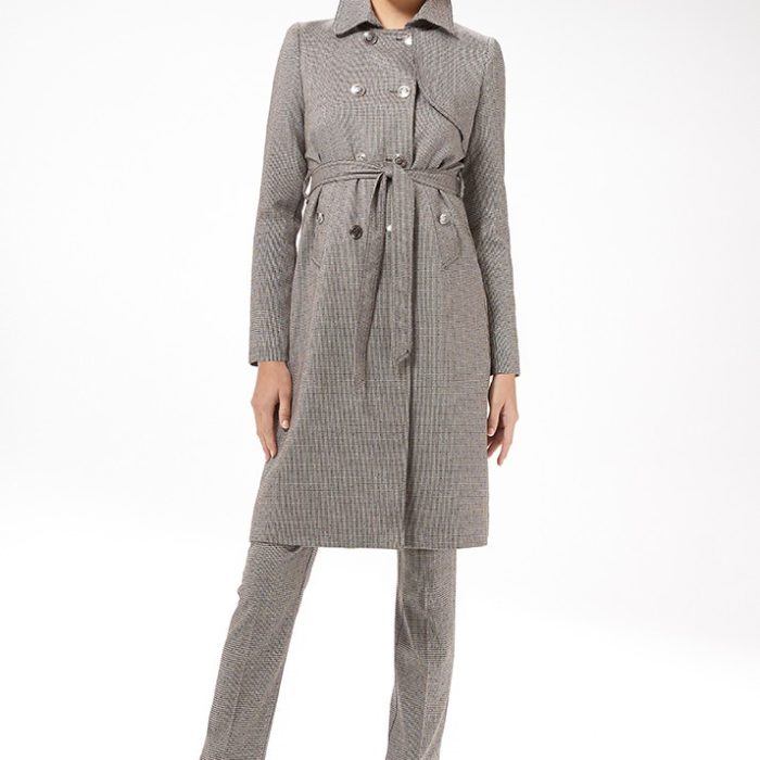 GABARDINA MIDI MUJER CON DOBLE BOTONADURA PATA DE GALLO