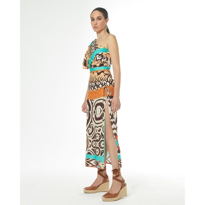 TOP ASIMÉTRICO CON VOLANTE ESTAMPADO AFRICANO