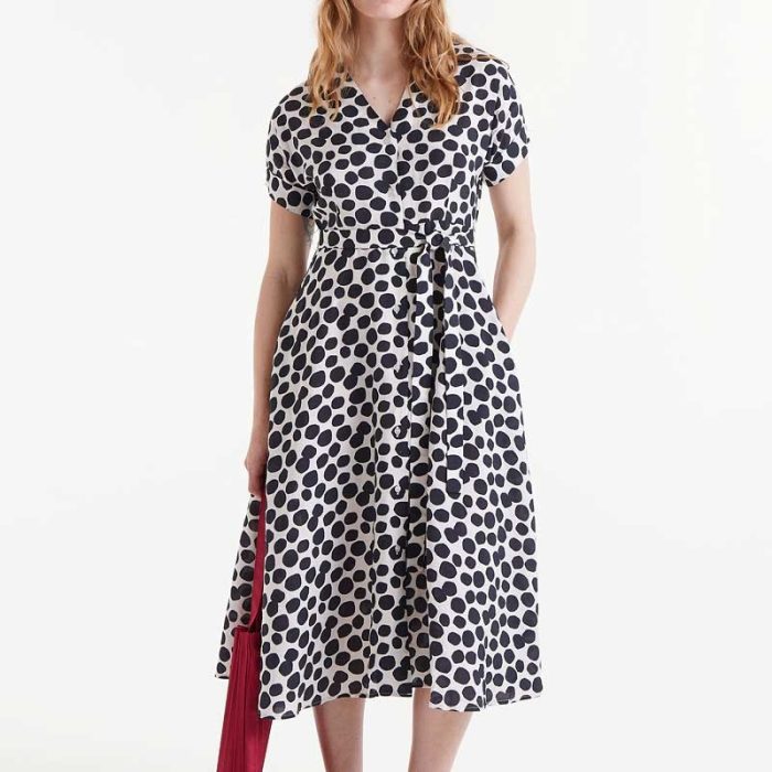 VESTIDO MIDI MANGA CORTA CON ESTAMPADO TERRAZO
