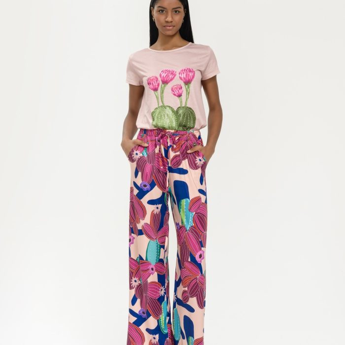 CAMISETA MANGA CORTA MALALÁ ROSA EMPOLVADO ESTAMPADO CACTUS