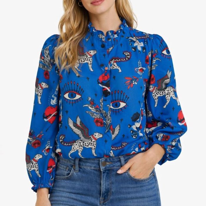 TOP CINNIA MINUETO CUELLO MAO Y MANGA LARGA ESTAMPADO
