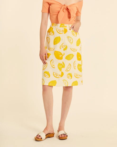 Falda midi con estampado de limones de Pepa Loves en algodón