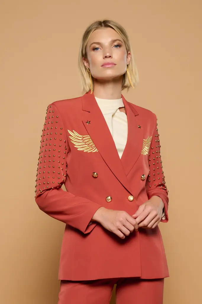 CHAQUETA TEJA JACKET MINUETO CON TACHUELAS Y BORDADO ALAS - Imagen 5