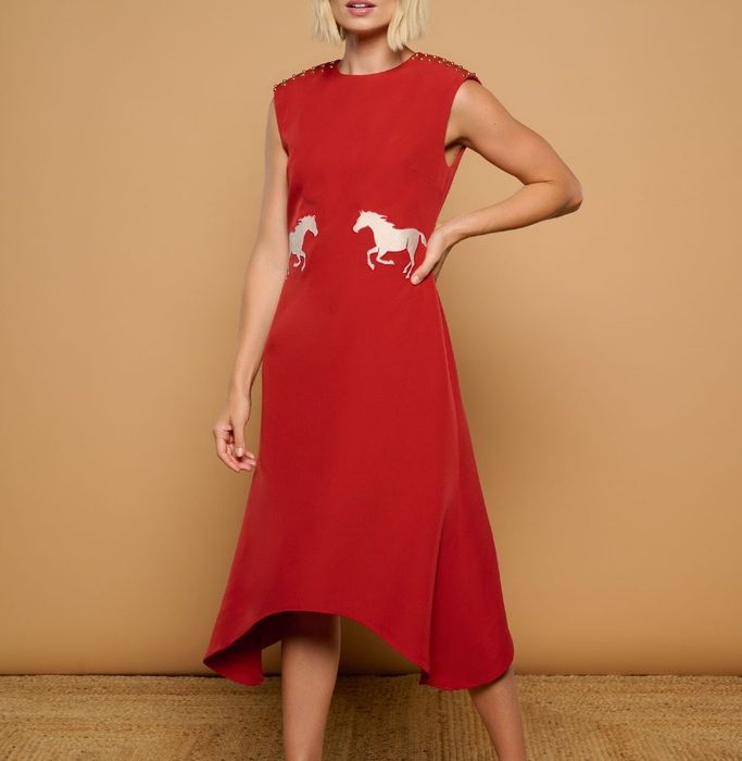 MAGNESIA DRESS MINUETO COLOR TEJA CON BORDADO CAVALL