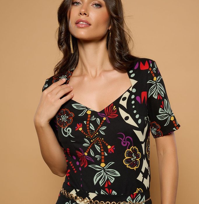 Top Catxuli de Minueto con estampado boho y escote corazón