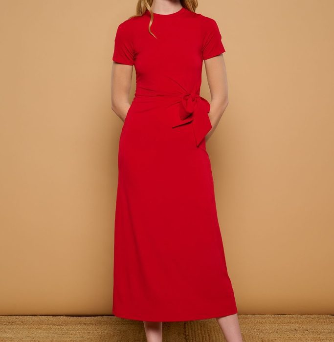 VESTIDO MINUETO RED CHERRY MANGA CORTA CON NUDO LATERAL