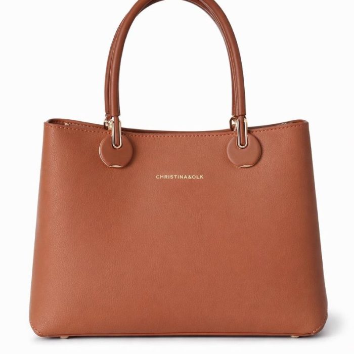 BOLSO ELEGANTE MARRÓN CARAMELO CON TERMINACIONES DORADAS