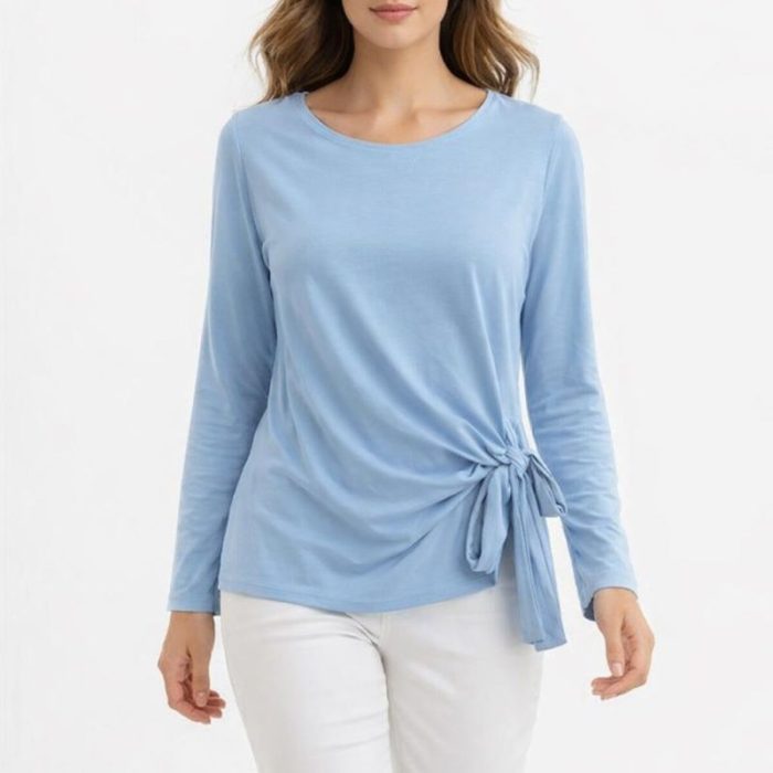 CAMISETA AZUL CIELO CON NUDO LATERAL MANGA LARGA