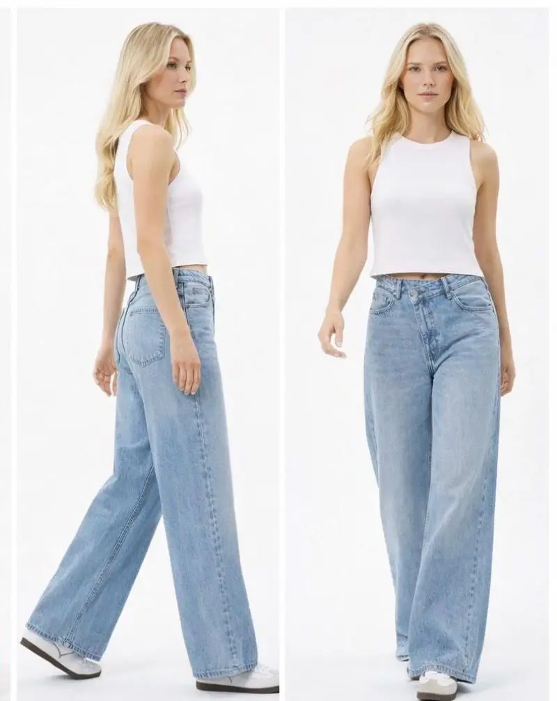 PANTALÓN VAQUERO CINTURA CRUZADA PATA ANCHA - Imagen 3