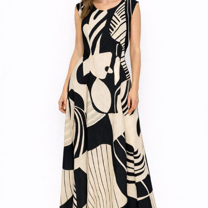 VESTIDO LARGO BLANCO Y NEGRO SIN MANGAS DON ALGODÓN