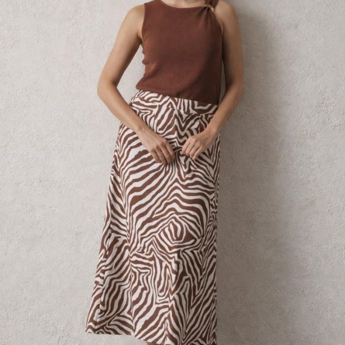 FALDA MIDI ESTAMPADA CON GOMA CINTURA DON ALGODÓN