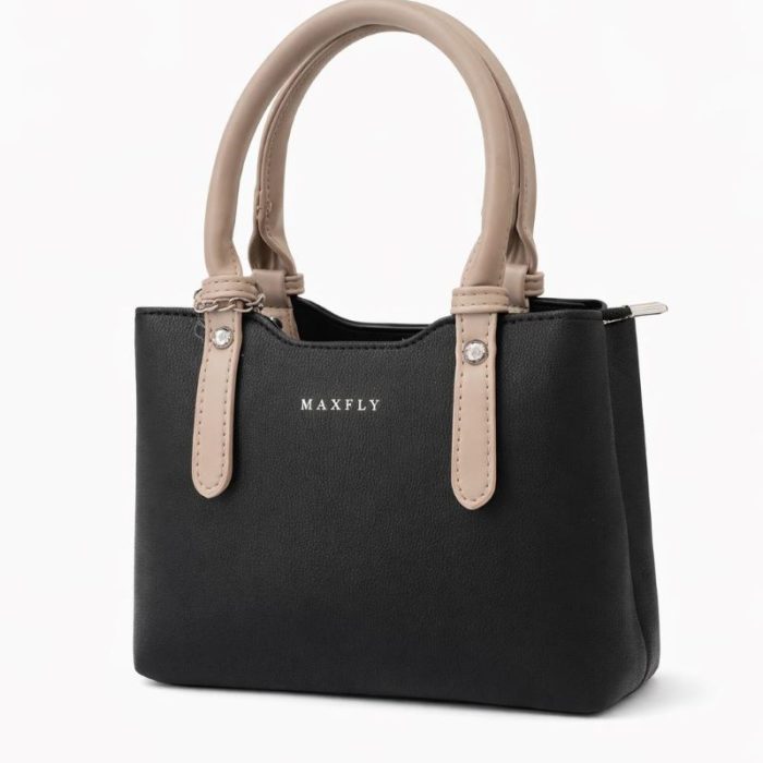 BOLSO PEQUEÑO NEGRO COMBINADO EN CREMA CON ASA CORTA Y LARGA