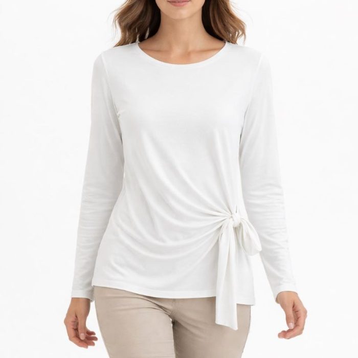 CAMISETA BLANCA CON NUDO LATERAL MANGA LARGA