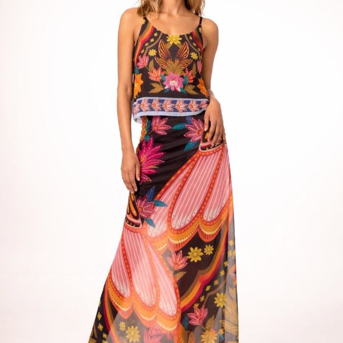 Top de tul de Malala con estampado floral multicolor.