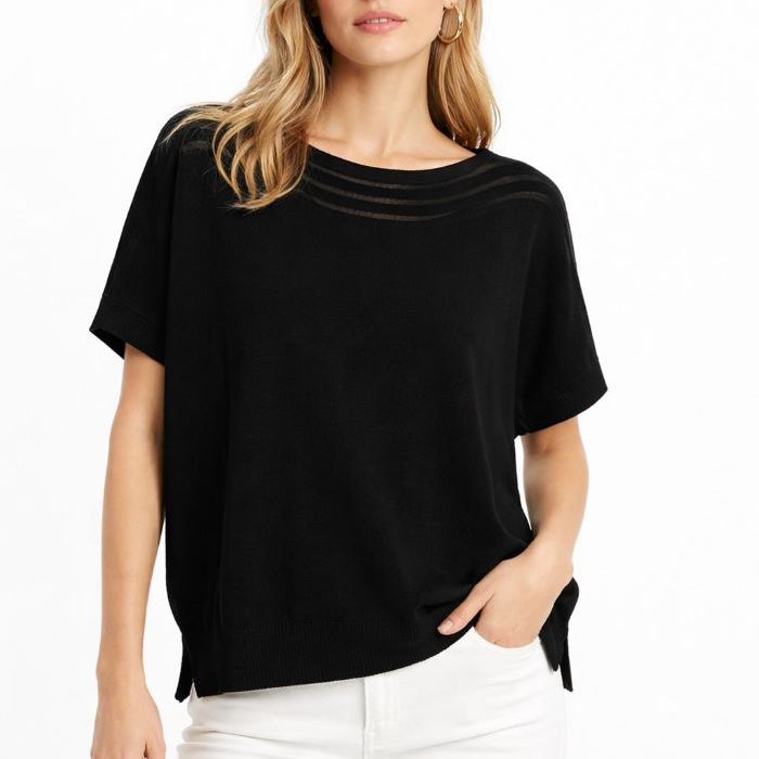 Jersey de punto negro Lemaille con manga caída y detalle de franjas transparentes en el escote