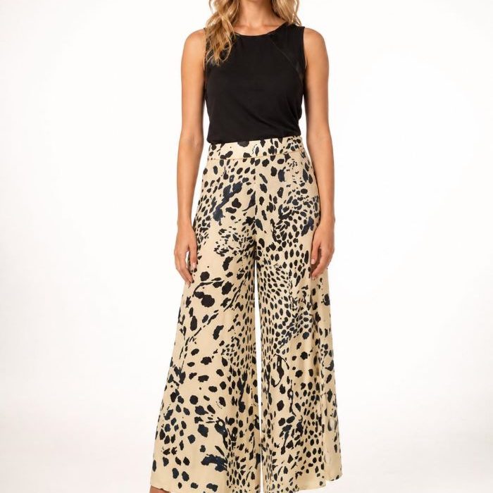 Pantalón de punto animal print mujer Malala modelo Comprensión de tiro alto y corte ancho