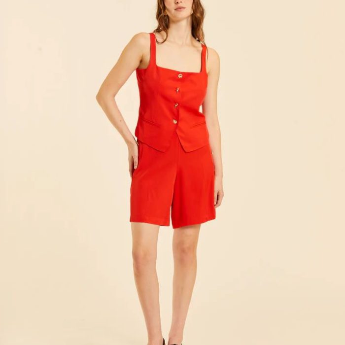 Top chaleco rojo de mujer Pepaloves con botones dorados marino