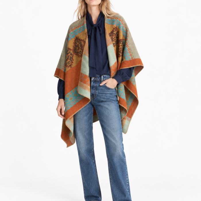 Chal Jacquard Lemaille Colores de frente con estampado multicolor