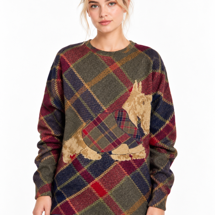 Jersey Kahyra Perro Azul de punto oversize mujer estampado cuadros
