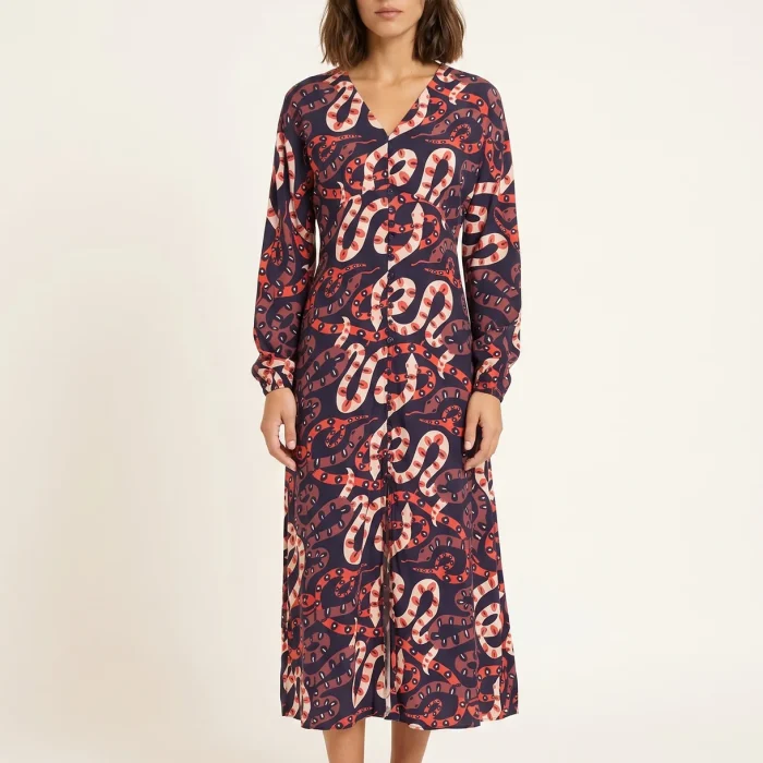 Vestido Snakes Pepaloves midi con estampado de serpientes entrelazadas visto de frente