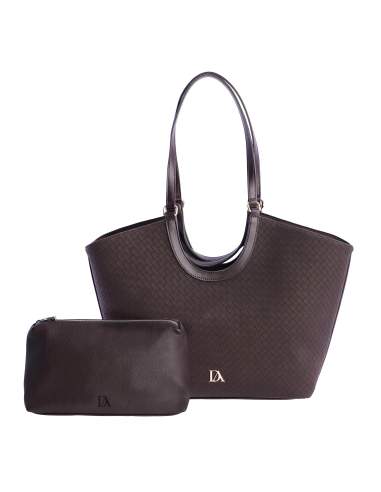 Bolso shopper Nora Don Algodón marrón chocolate con neceser