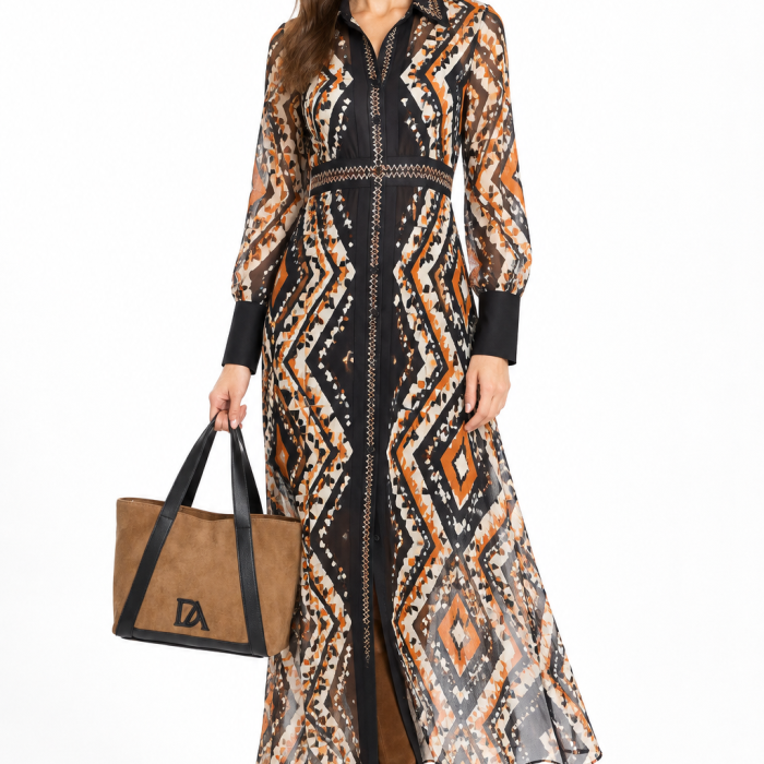 Vestido Bizantino Malalá de tul estampado, vista de frente
