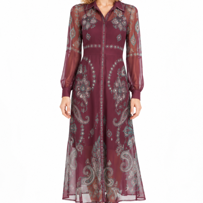 Vestido Ottawa Malalá de tul burdeos camisero con combinación interior
