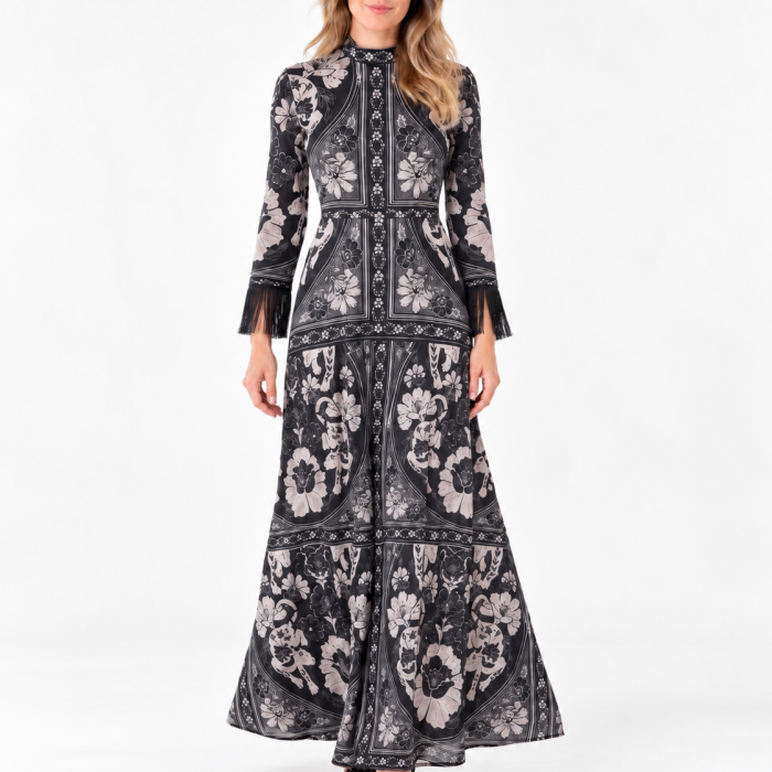 Vestido Minsk de Malalá con lurex y mangas francesas con flecos